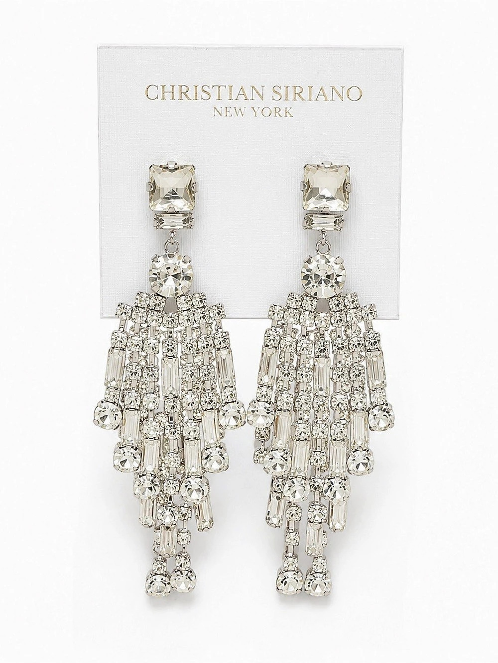 Christian Siriano Silver Crystal Cascade Fringe Chandelier Earrings